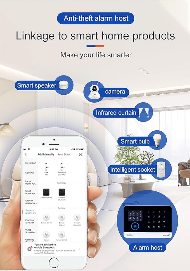 2G/4G Wireless Home Alarm Security System 9PCS 433MHz LCD Display with Host Remote Controls Alarm Window Door Sensor WiFi+GSM Auto Dial Alarm Compatible with Alexa Google Home Voice Control