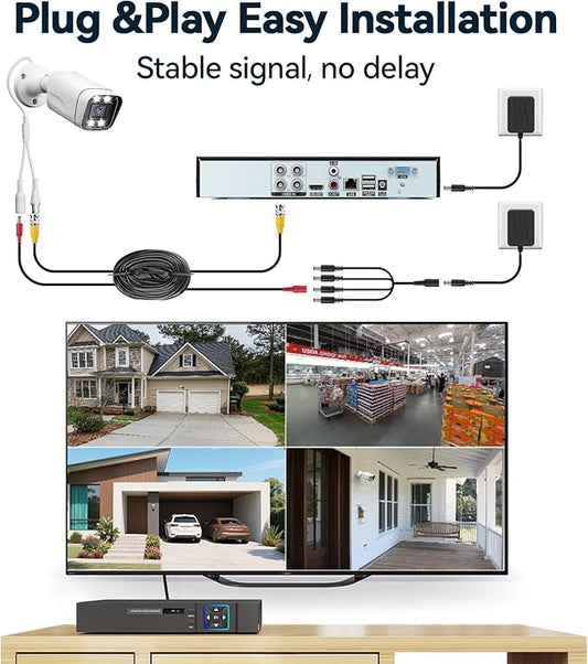Wired Security Camera System, 4CH 5MP Lite AHD TVI DVR Recorder Surveillance DVR Kit, 4 x 5MP Dual Light CCTV Camera for Outdoor Use, Metal Shell, Smart Color Night Vision, Motion Detection, 500G HDD