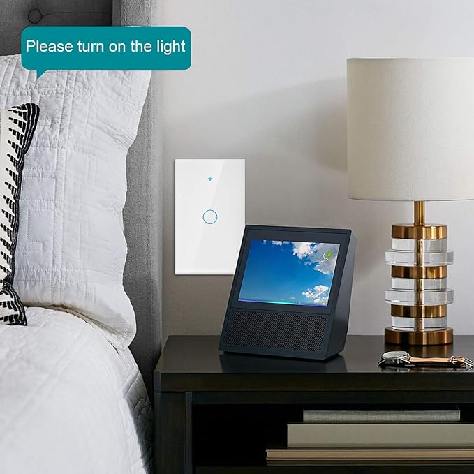 Wi-Fi Wall Switch, WiFi Remote Control Switch WiFi Touch Screen Switch Single Circle for Alexa for 1‑Way AC 90‑250V (White)