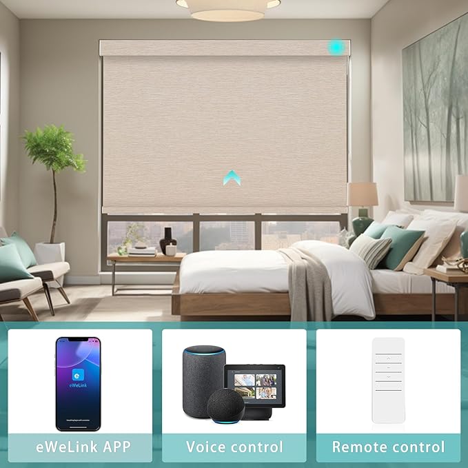 Changshade Smart Roller Shade with Remote Control Blackout Automatic Window Shades for Home Custom Size Motorized Blinds for Windows Compatible with Alexa,Google Home,Apple Homekit, Brown