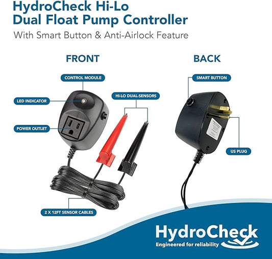 HC6000v2 Sump Pump Float Switch: Hi-Lo Dual Sensors with Built-in Alarms | Energy-Saving, Maintenance-Free Solution to Prevent Flooding in Basements & Pools | USA-Made Reliability