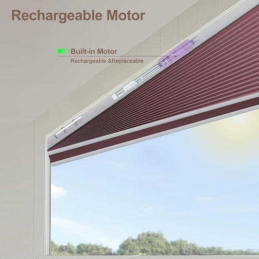 Godark Smart Angled Customized Blackout Honeycomb Blinds Suitable for Trapezoidal/Triangular/Polygonal Windows Motorized Cellular Shades Compatible with Alexa/Google Home/Tuya APP-Maroon