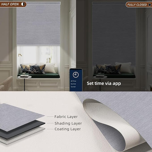 Motorized Blinds Roller Shade with Remote: Canisteo Automatic Smart Blind for Windows 100% Blackout, Electric Blinds Compatible with Alexa/Google Home/Apple Homekit, Customized Size, Pure Grey