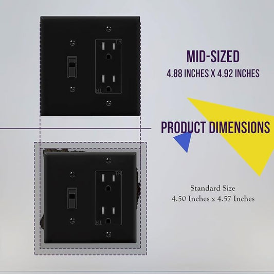 ENERLITES Combination Toggle Light Switch/Decorator Light Switch Plate, Double Switch Wall Plate, Mid-Size 2-Gang 4.88" x 4.92", Polycarbonate Thermoplastic, 881131M-BK, Black