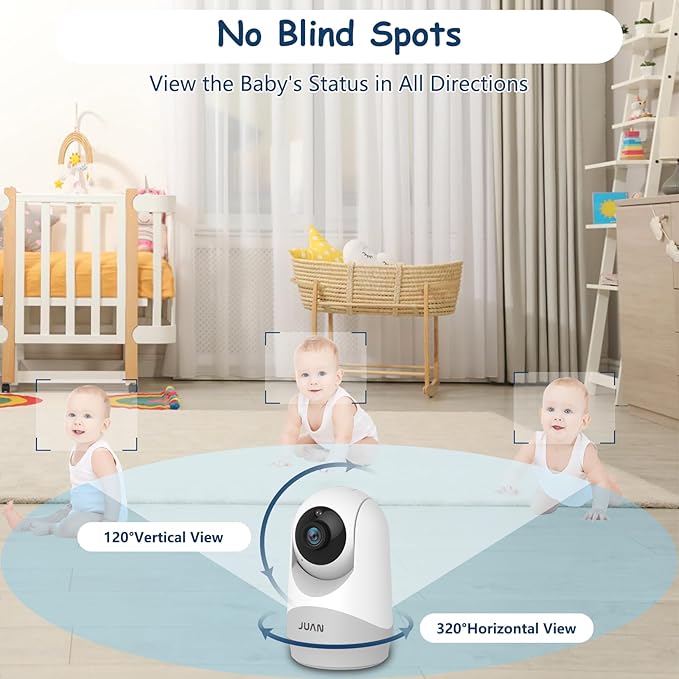 JUAN Baby Monitor with Camera and Audio, No WiFi 100% Private, 3500mAh Long Battery, 1000ft Range Connection, Remote Pan-Tilt-Zoom, Crystal Night Vision, 2-Way Talk for Newborn Infant