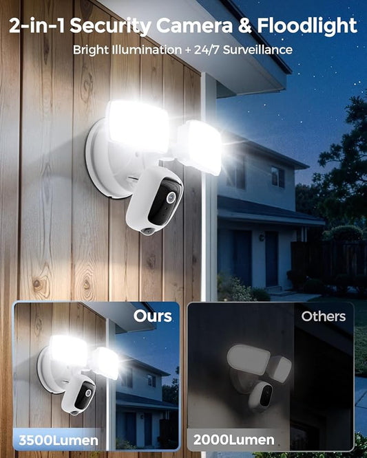 Onforu 2K Hardwired Floodlight Camera, 3500LM Motion Activated Outdoor Security Camera, 5G/2.4G WiFi Color Night Vision | 2-Way Audio | Siren | 24/7 Recording | IP65 Weatherproof | Works with Alexa