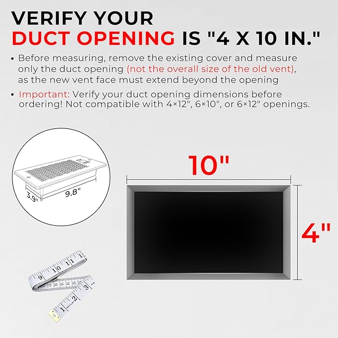 Built-in Register Booster Fan with Cover for Air Heat Vent with Fan, Fits 4"x10" Duct/Ceiling/Floor Vents, Improves AC & Heating/Cooling, Quiet 10-Speed Household/Bedroom Ventilation