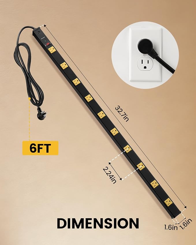 SURAIELEC 10 Outlet Long Power Strip, 1000 Joules Surge Protector