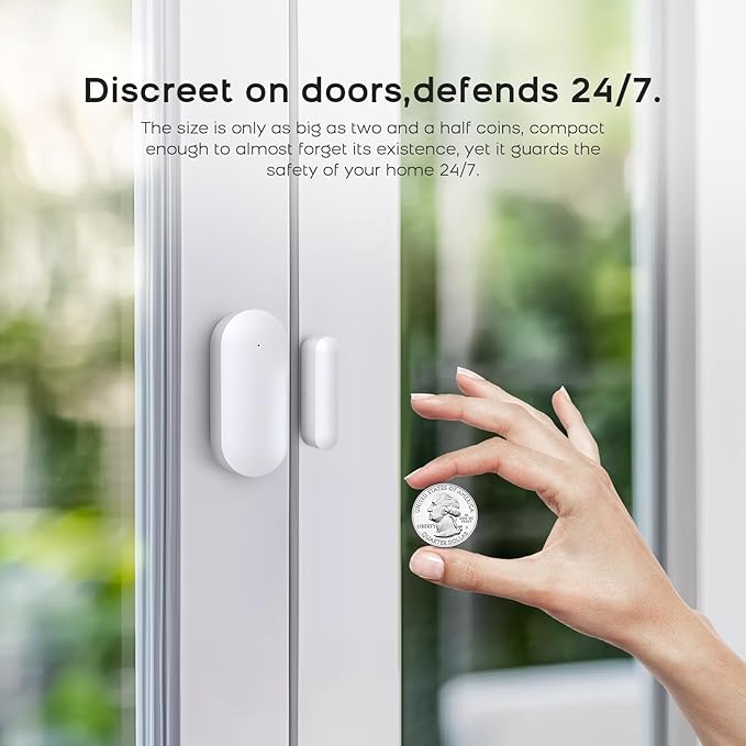 Door Alarm Window Sensors, Door Open Alarm Long Battery Life Wireless for Security Real-Time Notification WiFi Contact Sensor App Control No Monthly Fee