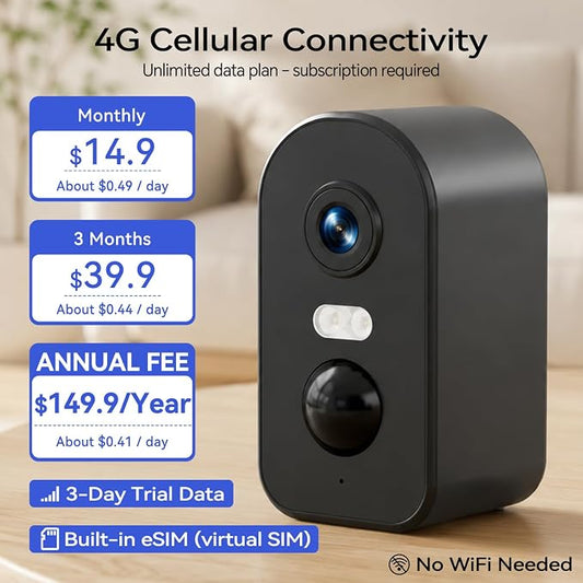 KKB 4G LTE Cellular Security Cameras Wireless Outdoor, Magnetic Mount, 2K No WiFi Security Camera Indoor Battery Powered Built-in SIM, Off-Grid Camera for RVs/Travel/Camping, Subscription Required