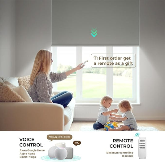 HeyBlinds Motorized Blinds with Remote, 100% Blackout Smart Blinds, Automatic Shades for Windows Compatible with Alexa Google and Homekit, Custom Size(Simply-Light Gray BO)