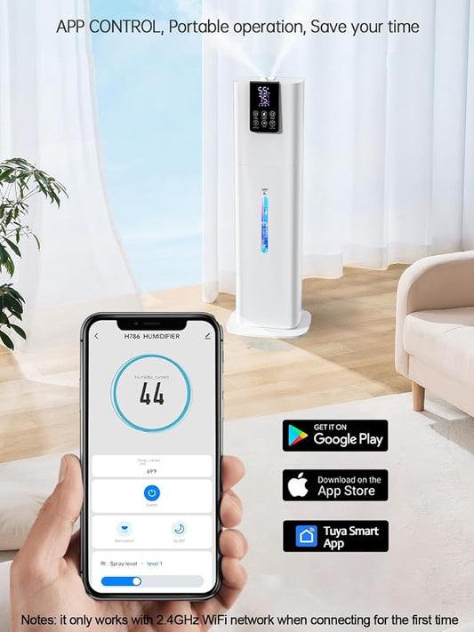 8L Smart Humidifiers for Bedroom Large Room, 2.1Gal Cool Mist Top Fill Diffuser Ambient Light, App & Remote Control, 3 Mist Modes, Quiet Humidifier for Home Office Plant