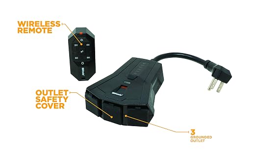 Southwire Woods Outdoor Lighting Timer with Remote Control Countdown - 3 Grounded Outlets - Convenient Lighting Controller - Weatherproof Remote Outlet - Black