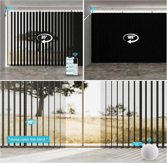 Motorized Sheer Vertical Blinds Work with Alex Google Home, Light Filtering Smart Vertical Blind Sliding Door Blinds Remote Control Blinds for Sliding Glass Door Customize(Elegant Deep Grey)