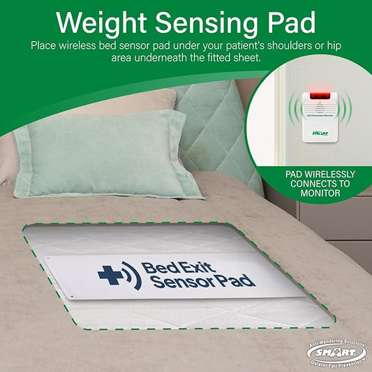 Smart Caregiver Cordless Bed Exit Alert - Includes Cordless Monitor with 20in by 30in Bed Pad