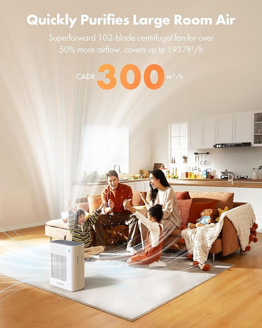 T356 New White Air Purifier for Home Large Room Bedroom Up to 1937 Ft² in 1 Hr With Double-sided Air Inlet, Air Quality and Light Sensors, HEPA Sleep Mode for Allergies, Dust, Smoke, Pet Hair