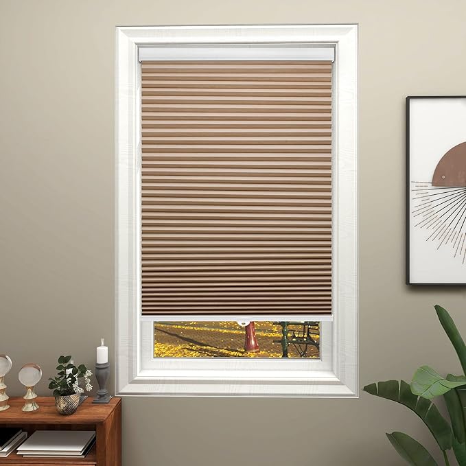 Changshade Cordless Blackout Cellular Shades for Indoor Windows, Custom Size Black Out Honeycomb Blinds Room Darkening Thermal Insulated 1.5" Cell Easy Install for Bedroom, Bathroom, Nursey, Brown