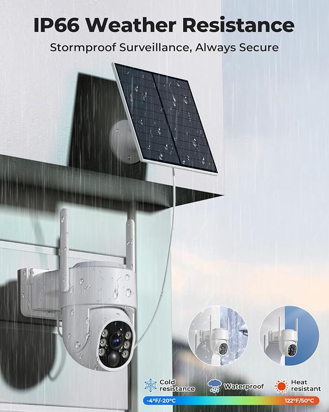 4MP Security Cameras Wireless Outdoor, No Subscription 128GB Local Storage, Solar Powered Cameras For Home Security, PTZ Auto Tracking, 4Cam-Kit, Color Night Vision Home Security Camera System,5G&2.4G