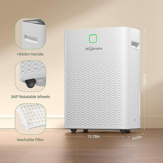 HOGARLABS Smart Dehumidifiers for Home and Basements, with 3 Working Modes, Overflow Protection, Dehumidifier with Drain Hose and Digital Control Panel. (50 Pints for basement)