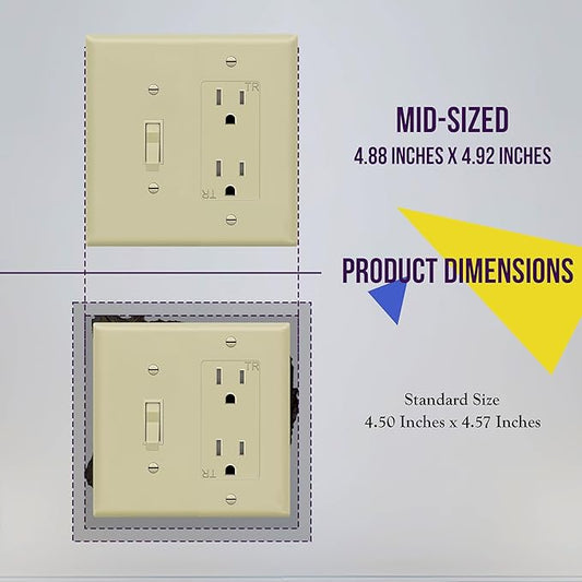 ENERLITES Combination Toggle Switch/Decorator Switch Wall Plate, Mid-Size 2-Gang 4.88 x 4.92", Polycarbonate Thermoplastic, 881131M-I, Ivory