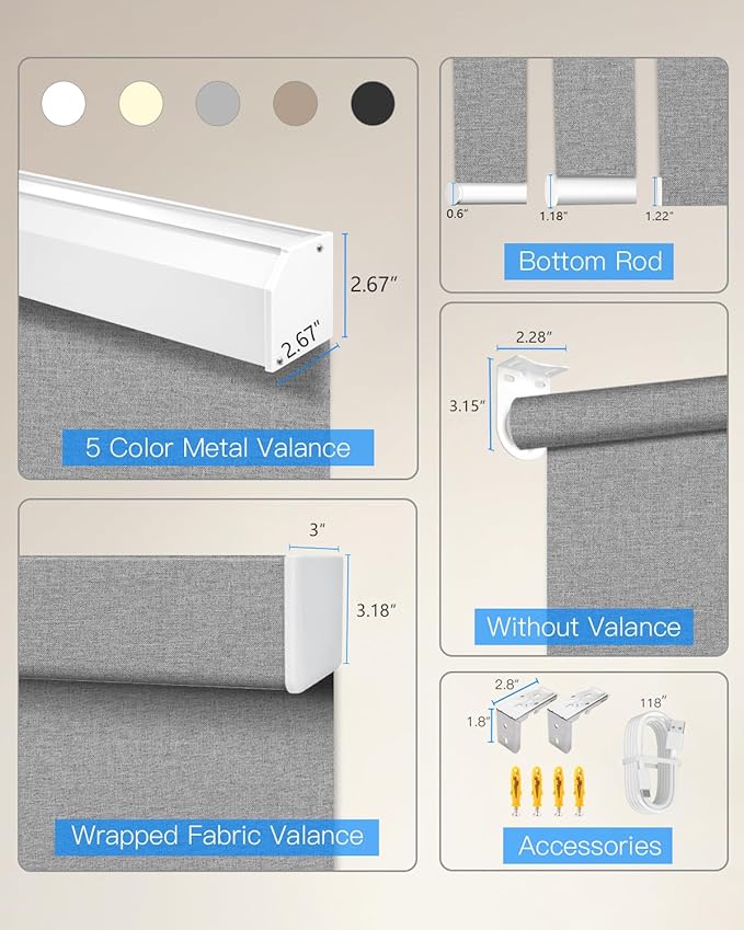 Tokblind Motorized Roller Shade with Remote Control, Blackout Electric Shade for Windows Compatible with Alexa Google via Hub, Rechargeable Smart Window Blind for Home Office (Fabric Grey)