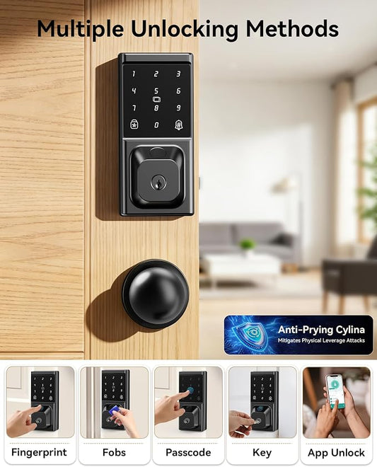 Keyless Entry Door Lock with Knob Handle, Fingerprint Smart Lock