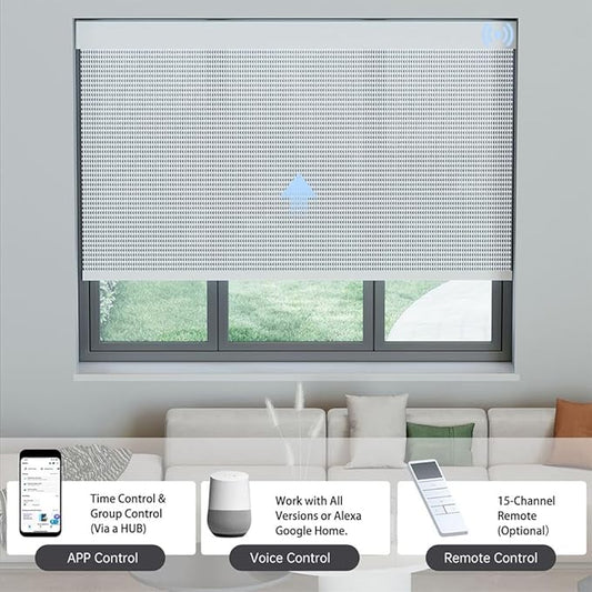 Motorized Solar Shades, Light Filtering Smart Blinds for Windows Automatic Blinds Compatible with Alexa, Falme Resistant Roller Shades Customized for Office Living Room (1% Openness Sliver)