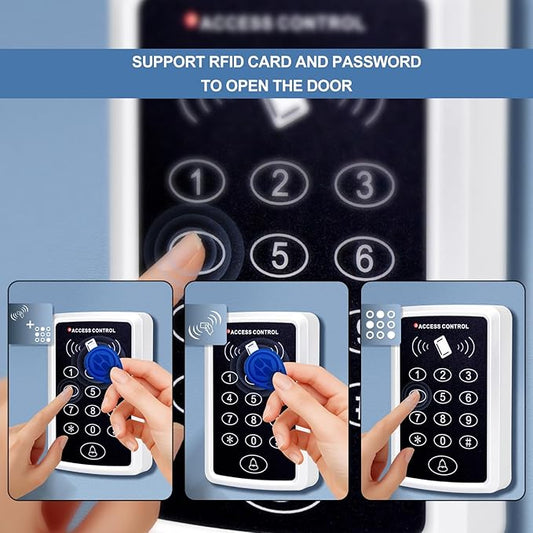 Door Entry System with Waterproof Access Control Keypad Power Supply DC 12V,Door Lock Release Switch,Electric Lock and 125KHZ RFID Key Fobs Electric Bolt Lock