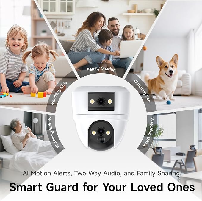 VSTARCAM 2K Dual Lens Security Camera Indoor, Free Cloud & 64GB SD Storage, No-Drill Ceiling Mount, 360° PTZ & Wide Angle, WiFi 6 2.4/5G, Color Night Vision, Motion Alerts