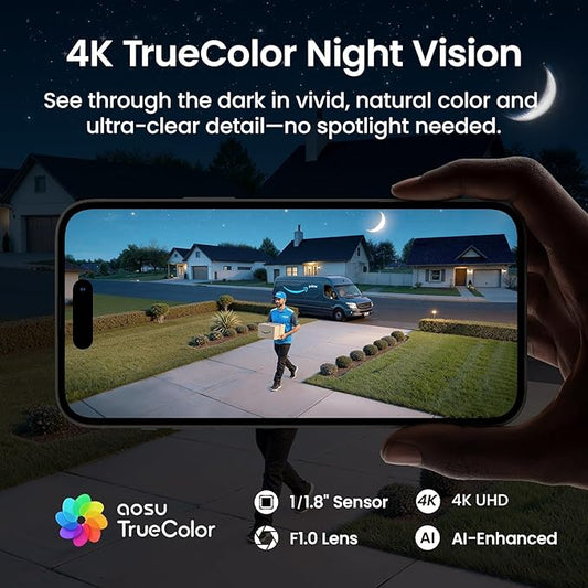aosu T2 Ultra 4K Security Cameras Wireless Outdoor, 4 Cam Kit, Smart Home Security System with TrueColor Night Vision, AI Recognition & 360° Motion Tracking, Solar Power, Expandable 1TB Local Storage