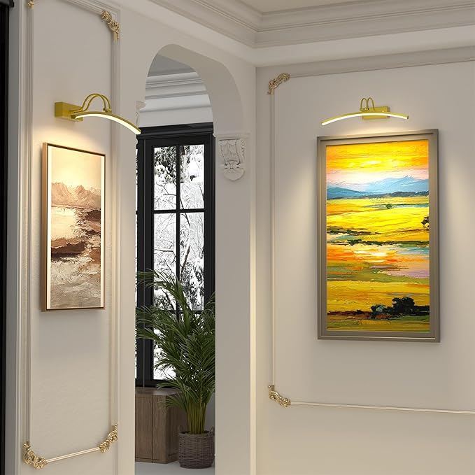 PAIHOME Picture Light for Wall Battery Operated, Rechargeable Magnetic Picture light with Smart Motion Sensor, Remote Dimmable & Timer, 16in Gold Wireless Art Lighting for Paintings Gallery Portraits