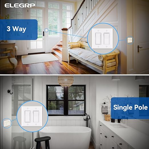 ELEGRP Digital Dimmer Light Switch for 300W Dimmable LED/CFL Lights and 600W Incandescent/Halogen, Single Pole/3-Way LED Slide Dimmer Light Switch, Wall Plate Included, UL Listed, 1 Pack, Matte White