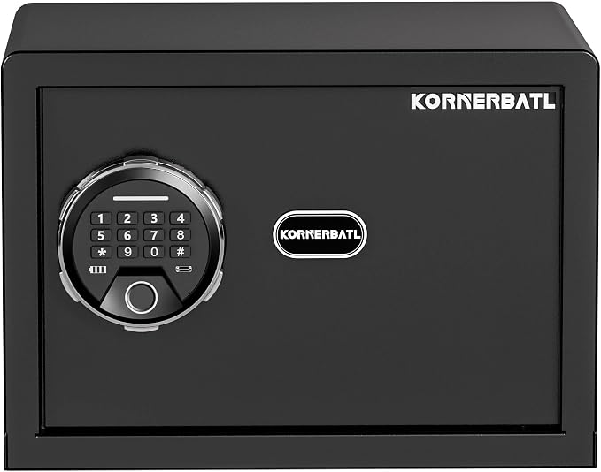 KornerBatl 20 lb Biometric Safe with Fingerprint Lock & LED Light | 30 Fingerprint Storage, PIN Code Access, Backlit Keypad, Silent Entry, Type-C Emergency Power & Removable Shelf