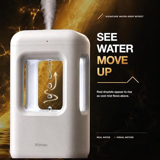 600mL Mini Cool Mist Humidifier with Anti-Gravity Water Drop Display for Bedroom, Nightstand and Personal Spaces, Plug-In, Pearl White