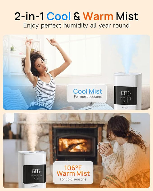 Warm & Cool Mist Humidifiers for Bedroom 500 sq ft, 2.1Gal/8L Top-Fill Humidifier Large Room with Essential Oil Diffuser, Large Room Humidifiers for Home Baby Nursery Office Plants, White