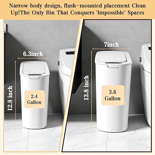 VZZNN 2 Pack Bathroom Trash Can with Lid 5Gal + 2.6Gal Bathroom Trash can - Touchless Smart Motion Sensor Trash can for Office, rv, Bedroom, Living Room, (White )