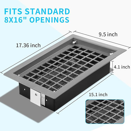 Crawl Space Foundation Vent Cover Automatic 8x16 Inch, Gray 1 Pack | Auto Open/Close at 40°F-70°F, Freeze Protection & Energy Saving, DIY Replacement for House, Mobile Home & Skirting, Plastic