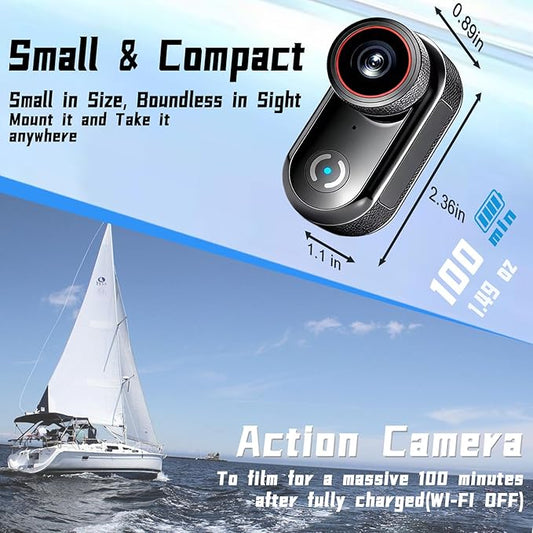 4k Sports Action Camera, Mini Body Camera with Audio and Video Recording, Wearable Action Body Cam, Thumb Size Pov Camera Magnetic Back Clip, Camcorder for Cycling,Travel,Pet,Vlogging (128 GB)