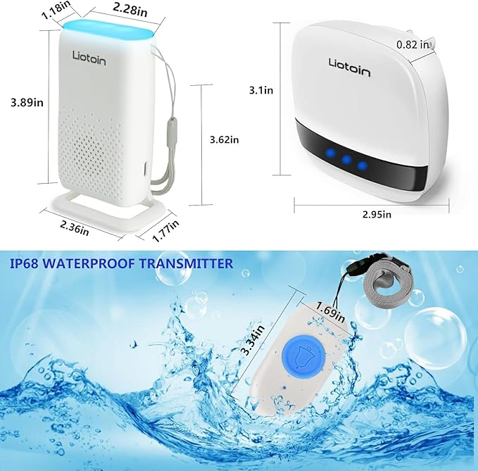 Wireless Caregiver Pager Call Button Alert Button Call Bell for Elderly Patients at Home Nurse Alert System 2 Waterproof Transmitters 1 Portable Receiver 2 plugin Receiver……