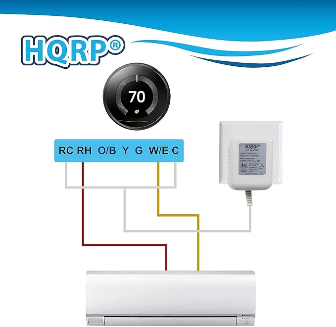 HQRP C Wire Adapter 24V AC Transformer - 25 ft Cable - ETL Listed - Compatible with Ecobee Nest Honeywell Emerson Smart Thermostats and Ring Wyze Blink Video Doorbells