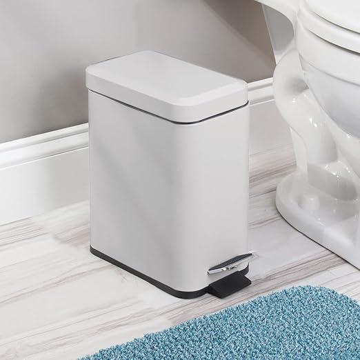 mDesign Pedal Bin โ Waste Bin with Pedal, Lid and Plastic Bucket Insert Perfect for Bathroom, Kitchen, and Office โ Metal Household Rubbish Bin with Ergonomic Design โ Light Grey
