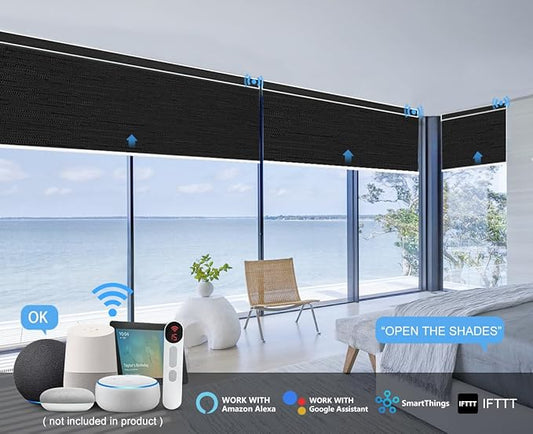 Bringnox Motorized Blinds with Remote,100% Blackout Smart Roller Blinds Compatible with Apple Homekit Google Home and Alexa Via HUB,and Customized (Treebark obsidian-28)