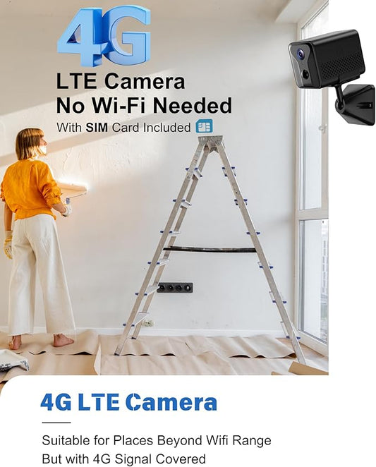 4G LTE Cellular Security Camera –2K HD No Wi-Fi Needed Wireless Indoor Cameras with SIM Card, Night Vision, AI Motion Detection, Battery Powered for Cabin, RV, Barn,Off-Grid Use