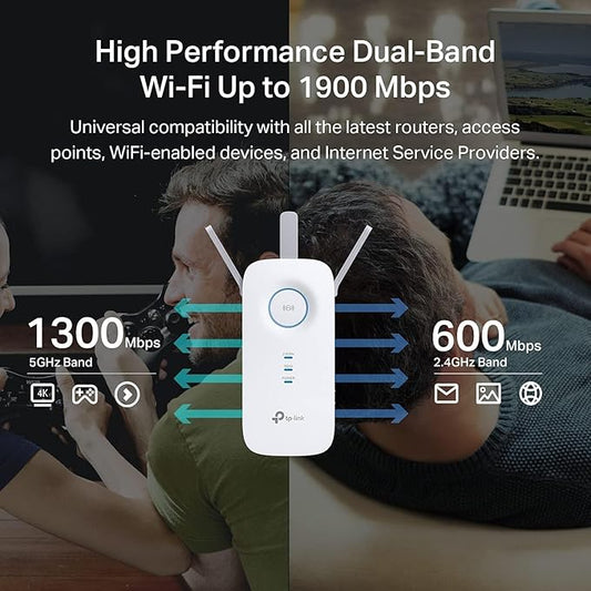 TP-Link AC1900 WiFi Range Extender RE550 | Dual-Band Wireless Repeater Amplifier w/Gigabit Ethernet Port | Up to 2200 Sq. Ft., 32 Devices | Internet Signal Booster | APP Setup | EasyMesh Compatible