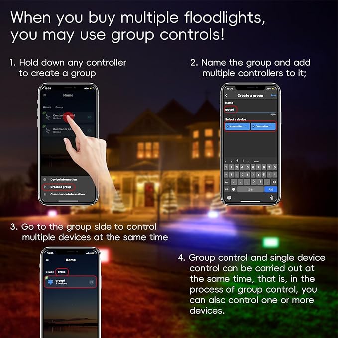Outdoor Flood Lights - 30W 2pack with Smart app Control, IP66 Waterproof Support Group Control, Stage Lights Outdoor US Plug, RGB led Flood Light led uplights Indoor