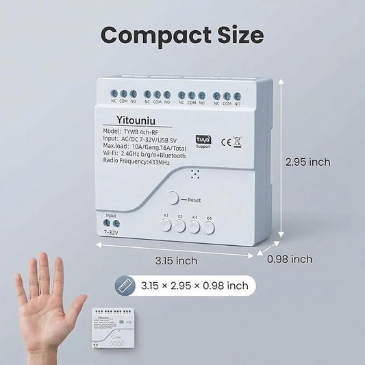 4CH Wireless Relay Module | Smart Home Control | Remote Switch | Self-Locking Mode | Tuya APP & Bluetooth Compatible