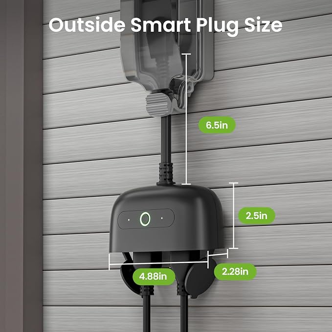 GHome Smart Outdoor Smart Plug, Smart Home Wi-Fi Outlet with 2 Sockets, IP64-Rated with Weather-Resistant Covers, Works with Alexa, Google Home & SmartThings, No Hub Required