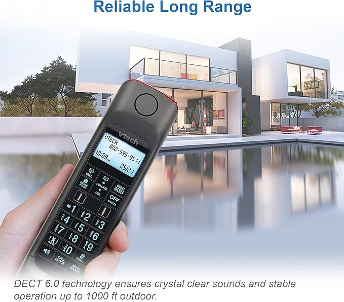 VTECH VS122-16 Retro-Design Cordless Phone: Bluetooth Connect to Cell, Call Blocker, Answering System, Full-Duplex Speakerphone