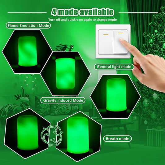 Bestview LED Flame Effect Light Bulbs,4 Modes Smart E26/E27 Base Flickering Fire Light Bulbs with for Halloween, Christmas, Party, Porch, Indoor&Outdoor Home Decoration Lighting (Green 2 Pack)