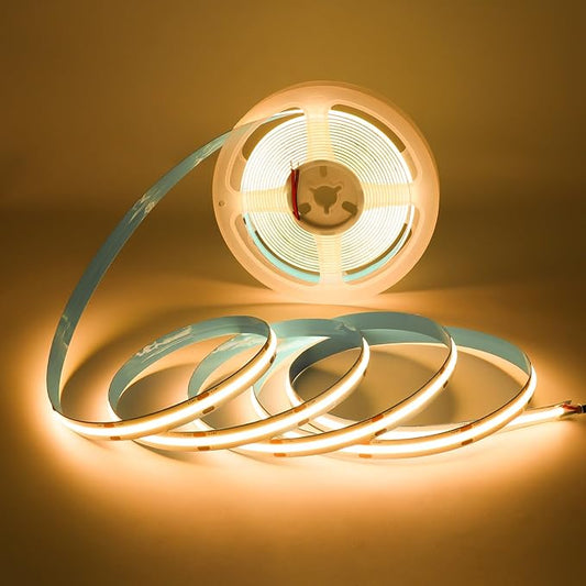 32.8FT COB LED Strip Light 24V 2700K RA90+ Flexible High Bright Dimmable LED Tape, 8mm Width Strip Light with 3840 LEDs for Home Indoor Lighting Decor (Without Power Supply or Adapter)